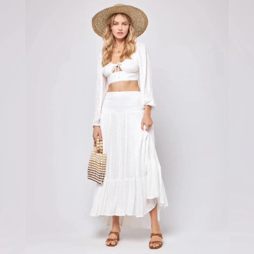 L*Space Cora White Summer Maxi Skirt in Cream